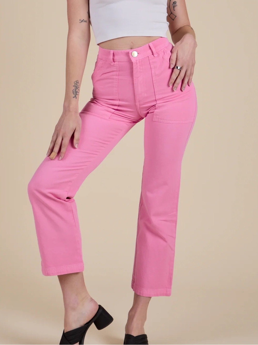 Big Bud Press Work Pants Bubblegum Pink Canvas High Waist Cropped Made in LA S